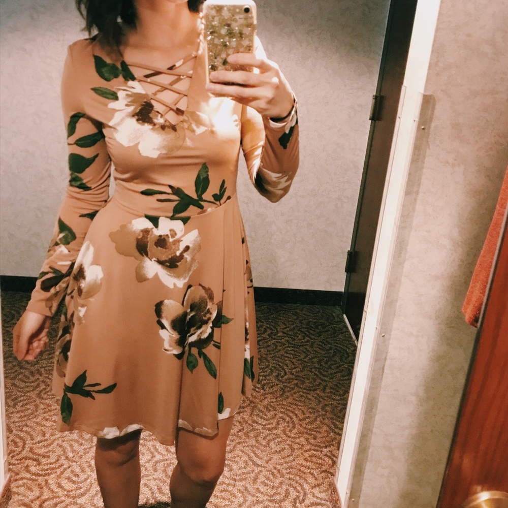 Blush floral long sleeve dress